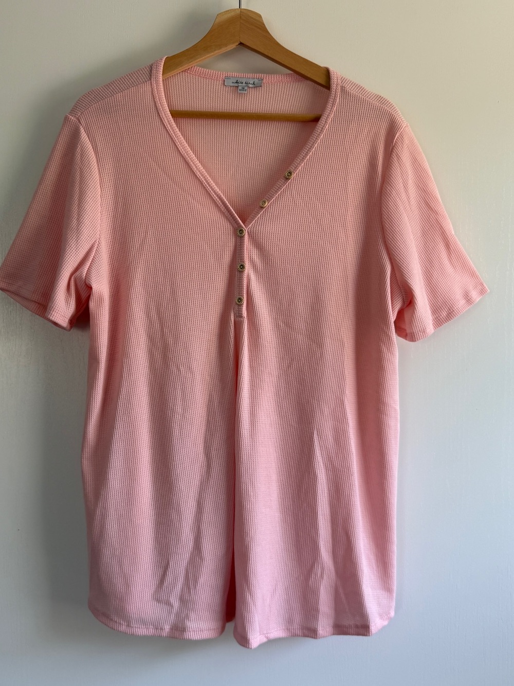 White Birch Light Pink Waffle Short Sleeve Henley Top 1X V-Neck NWOT Soft Fabric